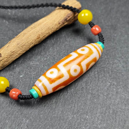 Fire Agate 9 Eyes Dzi Bead Necklace - Tibetan Buddhist bead necklace, view 6