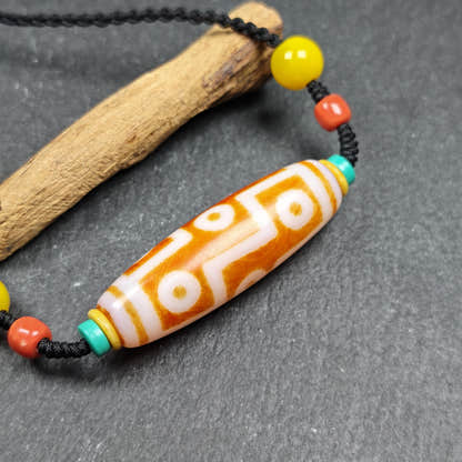 Fire Agate 9 Eyes Dzi Bead Necklace - Tibetan Buddhist bead necklace, view 7