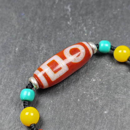 Fire Agate Sky & Earth Dzi Bead Necklace - Tibetan Buddhist bead necklace, view 4