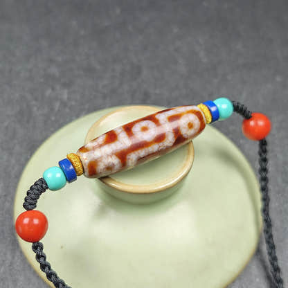 Fire Agate 9 Eye Dzi Bead Necklace - Tibetan Buddhist bead necklace, view 9