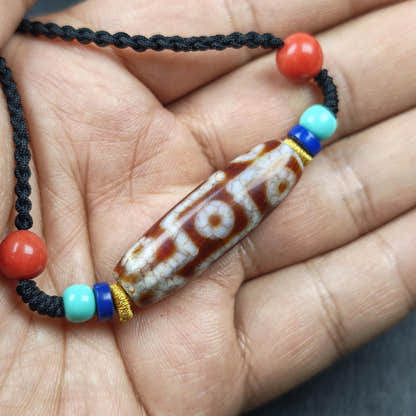 Fire Agate 9 Eye Dzi Bead Necklace - Tibetan Buddhist bead necklace, view 11