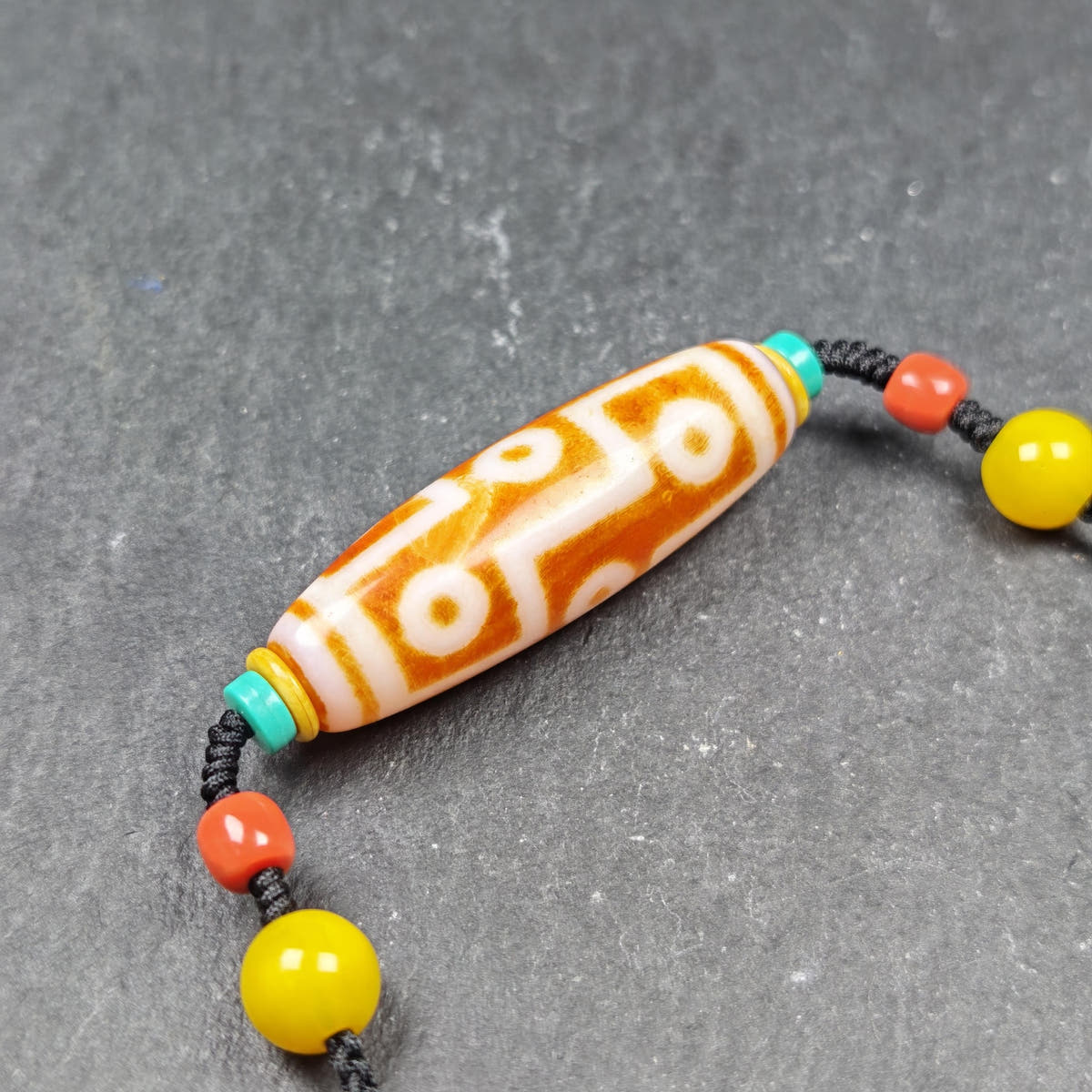 Fire Agate 9 Eyes Dzi Bead Necklace - Tibetan Buddhist bead necklace, view 4