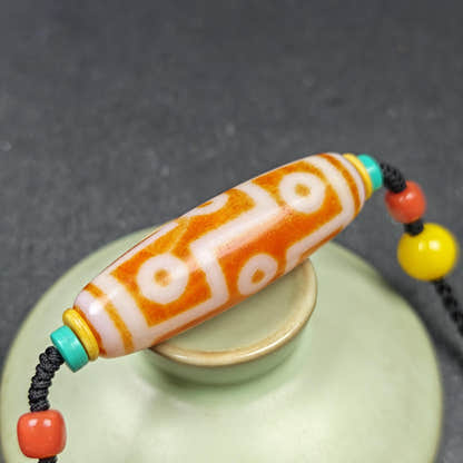 Fire Agate 9 Eyes Dzi Bead Necklace - Tibetan Buddhist bead necklace, view 10