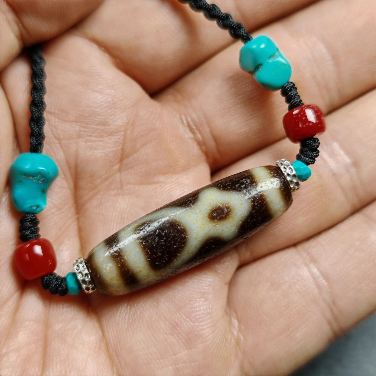 Vintage Benefactor Dzi Bead Necklace - Tibetan Buddhist bead necklace, view 4