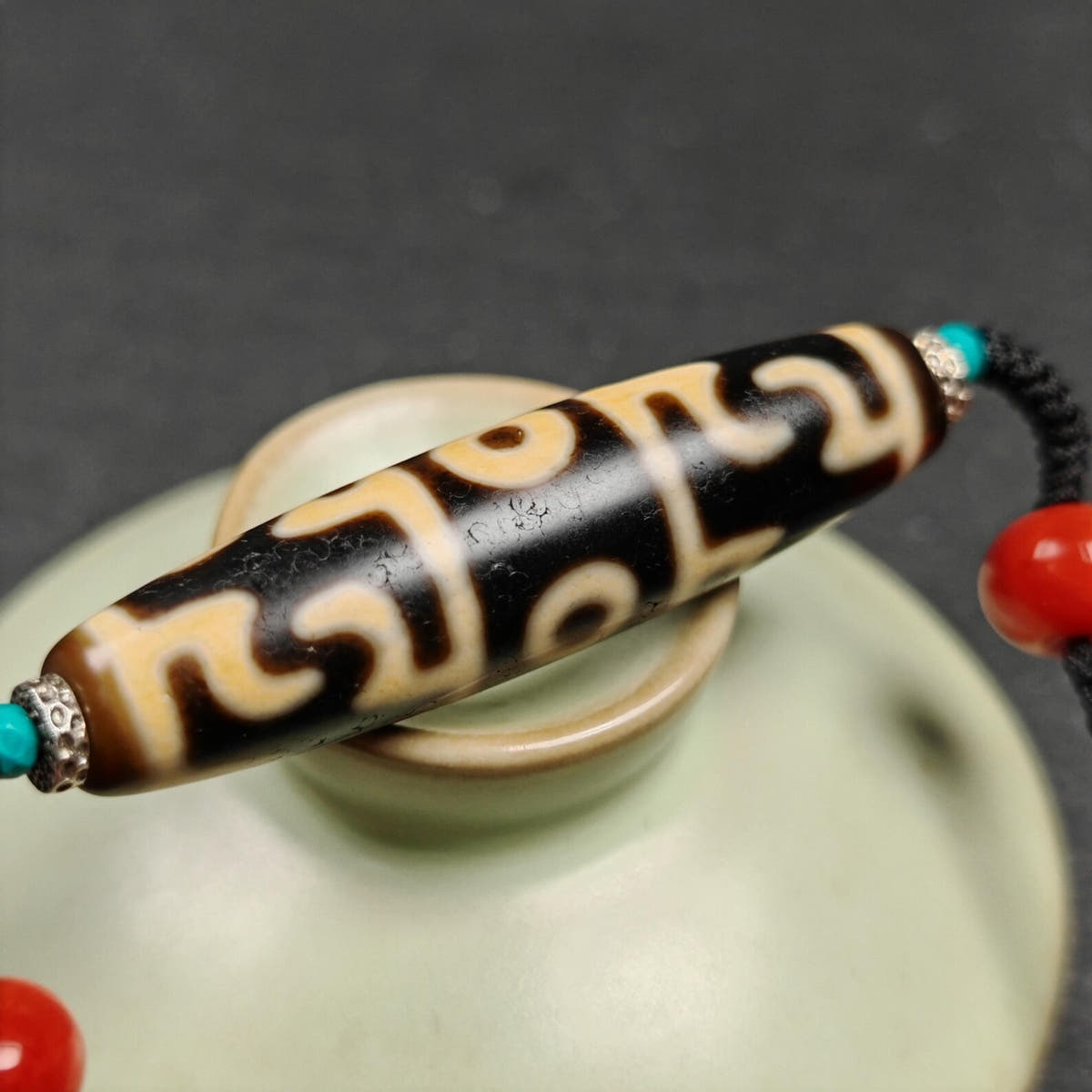 Guru Rinpoche Three Realms 3 Eyes Dzi Bead,50 - Tibetan Buddhist bead necklace, view 8