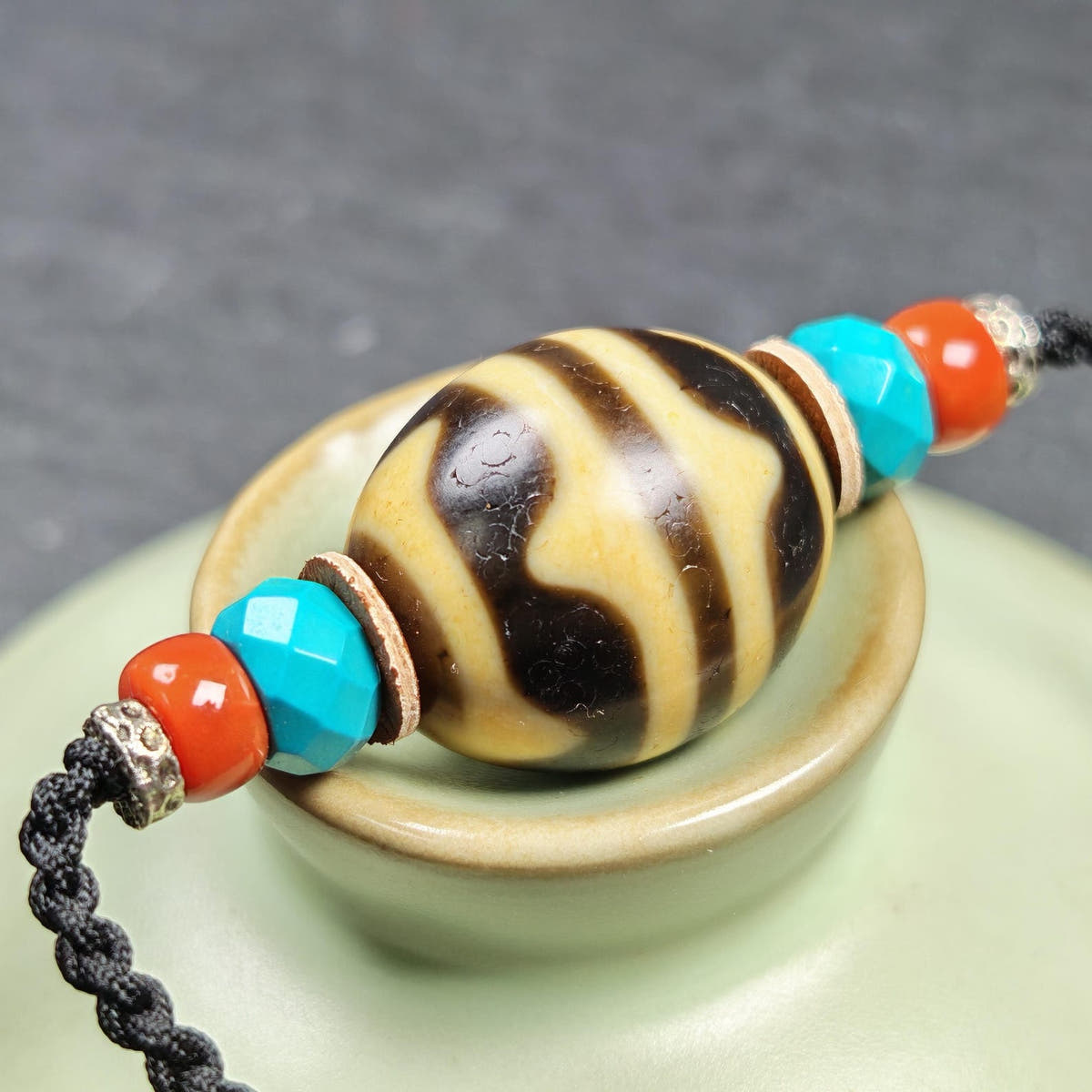 Tiger Tooth Dzi Bead Collarbone Pendant Necklace 20*18mm - Tibetan Buddhist bead necklace, view 8