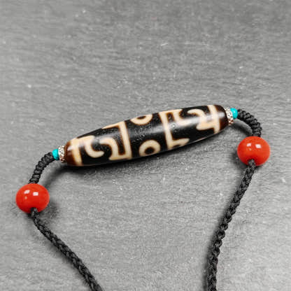 Guru Rinpoche Three Realms 3 Eyes Dzi Bead,50 - Tibetan Buddhist bead necklace, view 4