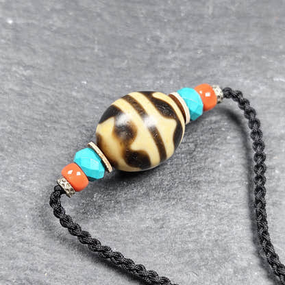 Tiger Tooth Dzi Bead Collarbone Pendant Necklace 20*18mm - Tibetan Buddhist bead necklace, detailed view
