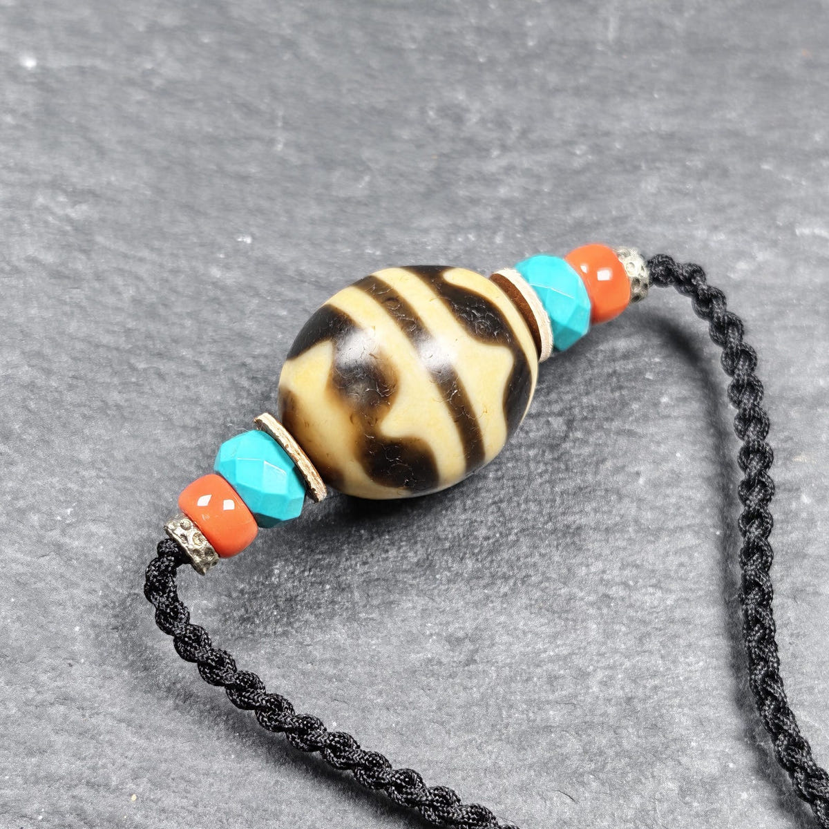 Tiger Tooth Dzi Bead Collarbone Pendant Necklace 20*18mm - Tibetan Buddhist bead necklace, detailed view