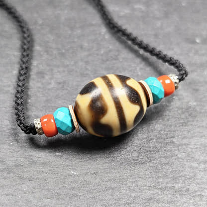 Tiger Tooth Dzi Bead Collarbone Pendant Necklace 20*18mm - Tibetan Buddhist bead necklace, view 4