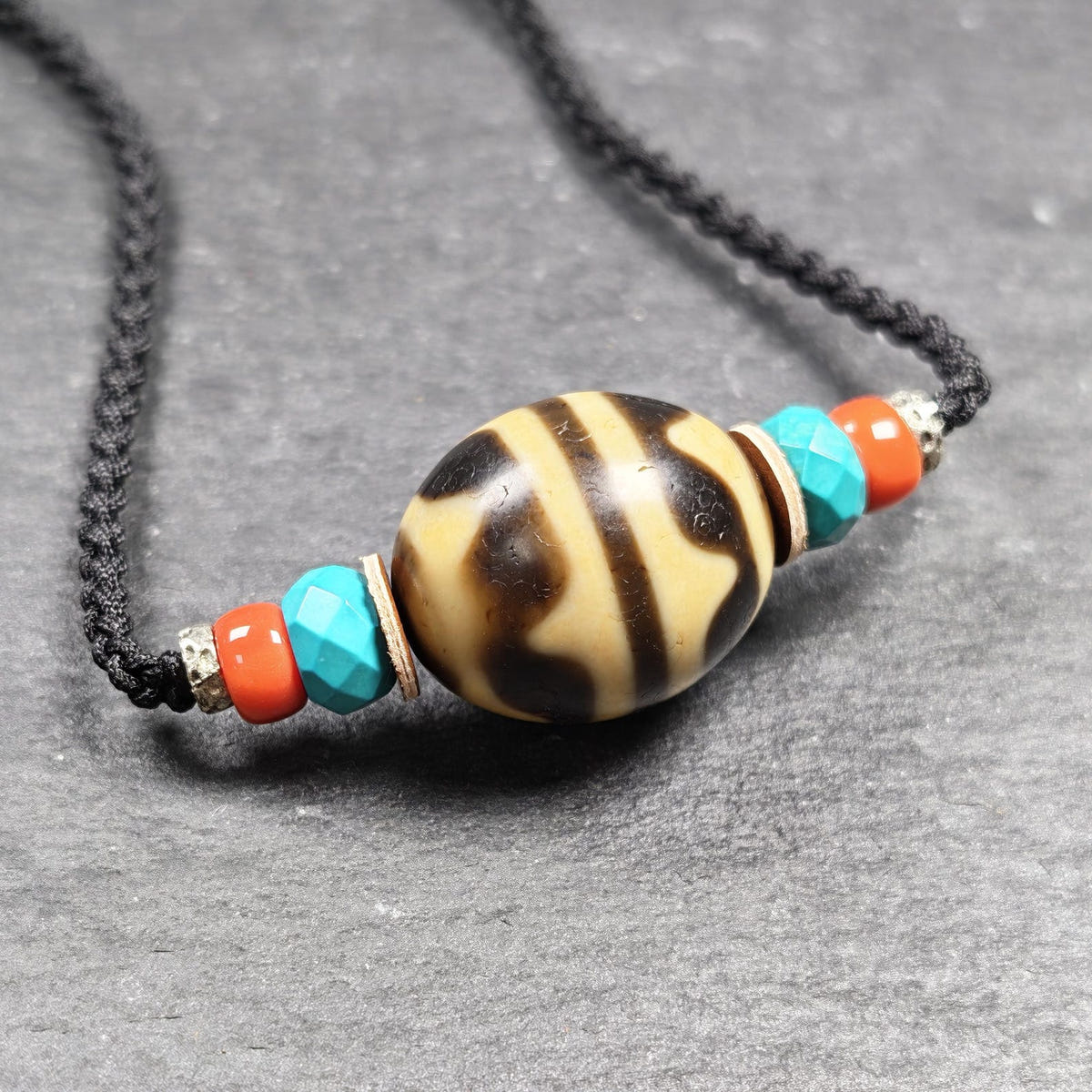 Tiger Tooth Dzi Bead Collarbone Pendant Necklace 20*18mm - Tibetan Buddhist bead necklace, view 4