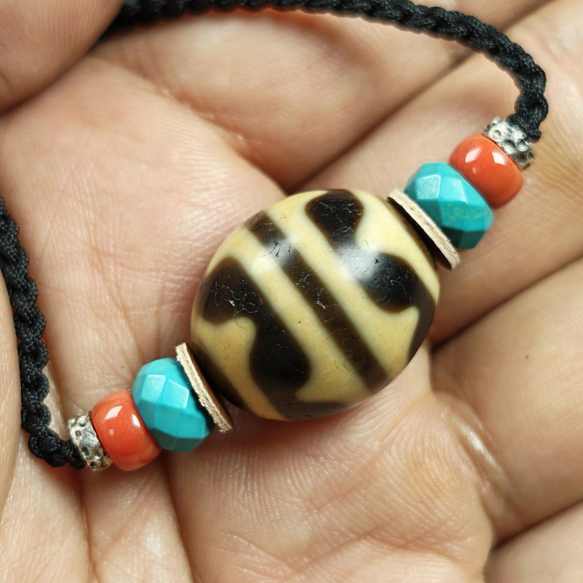 Tiger Tooth Dzi Bead Collarbone Pendant Necklace 20*18mm - Tibetan Buddhist bead necklace, view 5