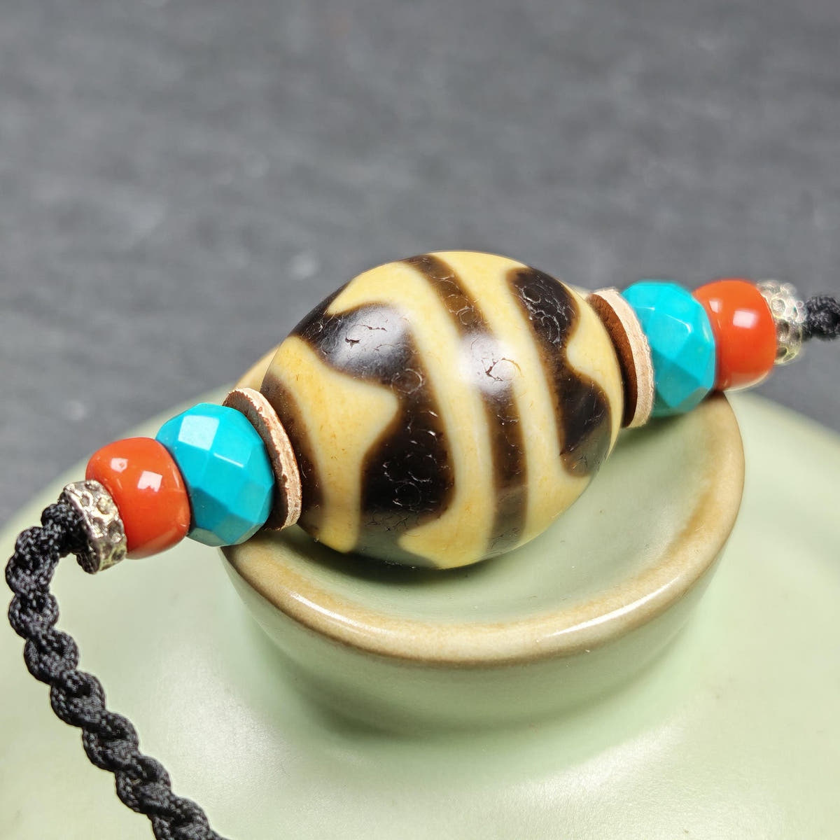 Tiger Tooth Dzi Bead Collarbone Pendant Necklace 20*18mm - Tibetan Buddhist bead necklace, view 7