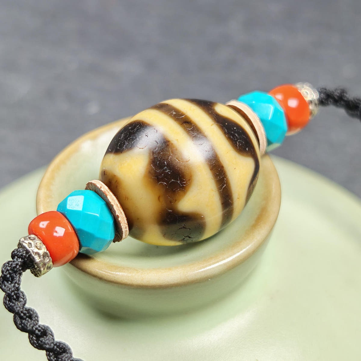 Tiger Tooth Dzi Bead Collarbone Pendant Necklace 20*18mm - Tibetan Buddhist bead necklace, view 9