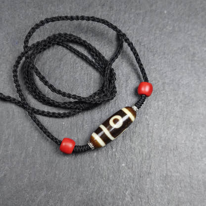 Antique 2 Eyes Dzi Bead Clavicle Necklace - Tibetan Buddhist bead necklace, view 7