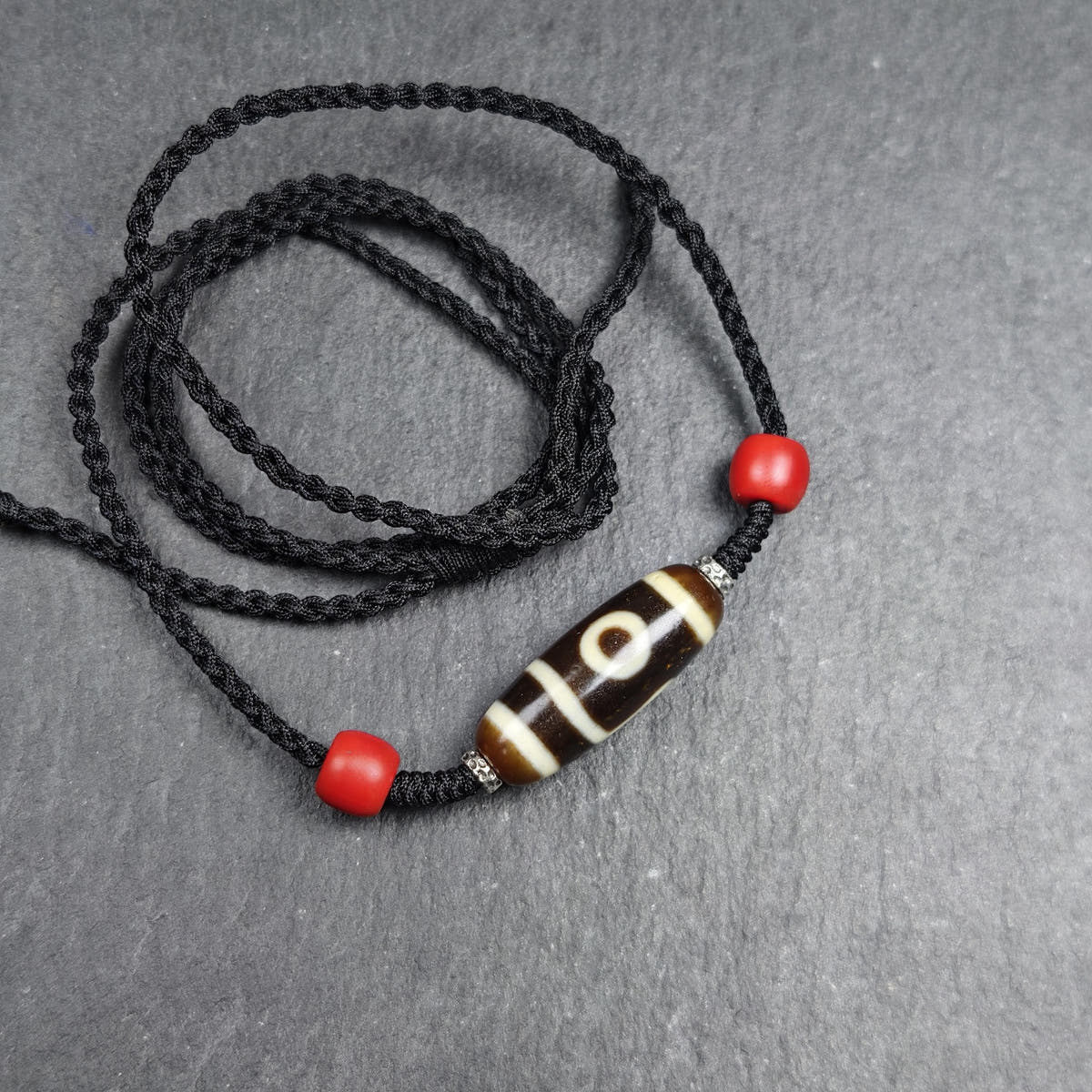 Antique 2 Eyes Dzi Bead Clavicle Necklace - Tibetan Buddhist bead necklace, view 7
