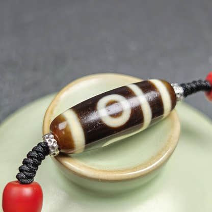 Antique 2 Eyes Dzi Bead Clavicle Necklace - Tibetan Buddhist bead necklace, view 10