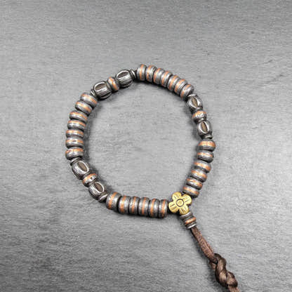 Wrist Mala ｜ Handmade 8mm Cold Iron Vajra Bracelet - Tibetan Buddhist mala beads, close-up detail