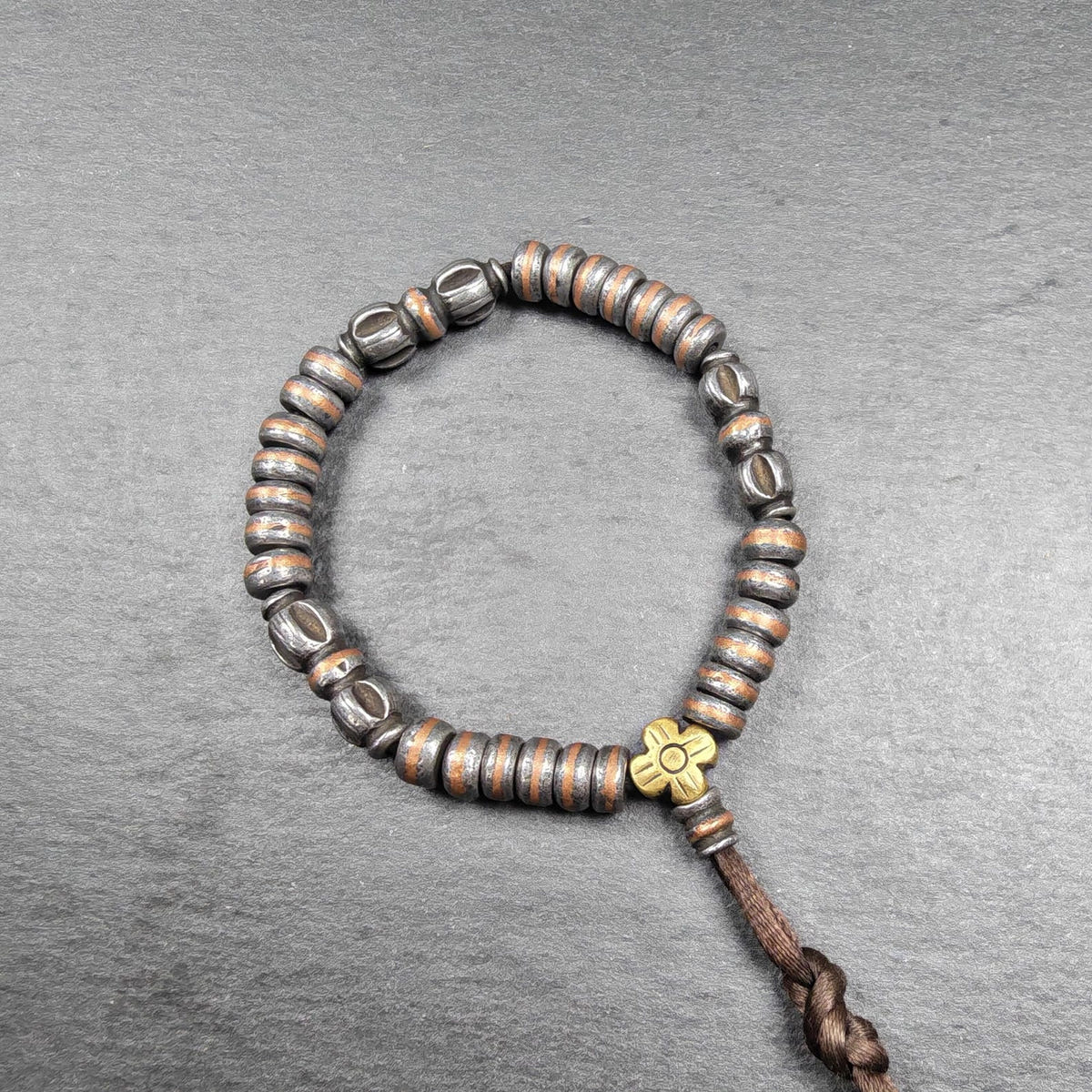 Wrist Mala ｜ Handmade 8mm Cold Iron Vajra Bracelet - Tibetan Buddhist mala beads, close-up detail