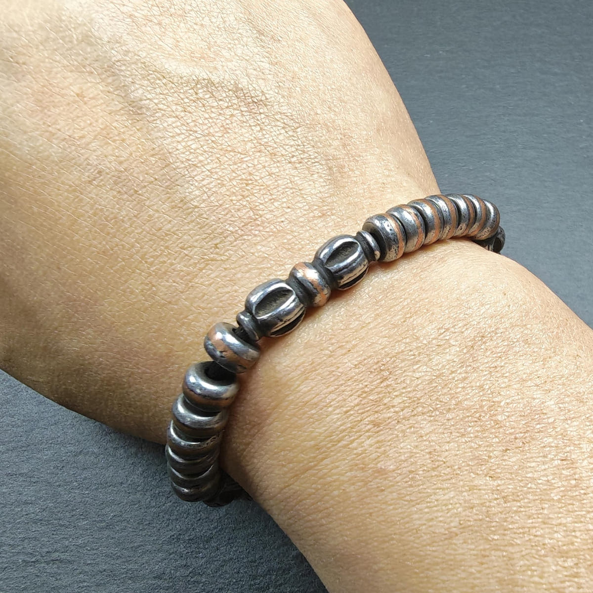 Wrist Mala ｜ Handmade 8mm Cold Iron Vajra Bracelet - Tibetan Buddhist mala beads, detailed view