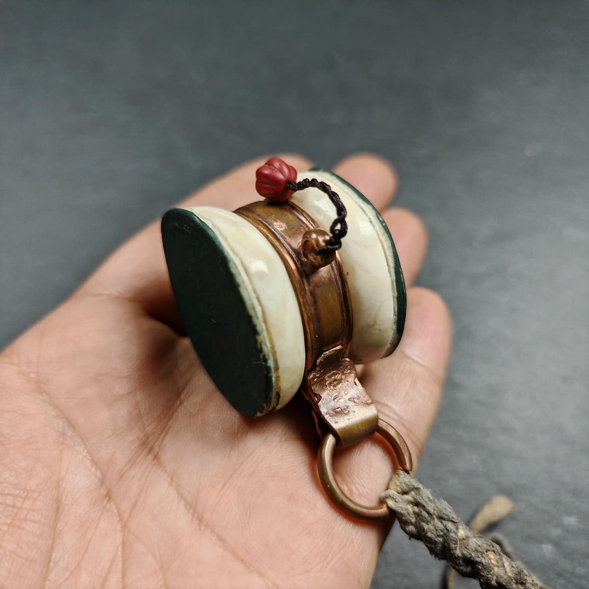 Portable Tibetan Chöd - Damaru Drum - Tibetan Buddhist art, detailed view