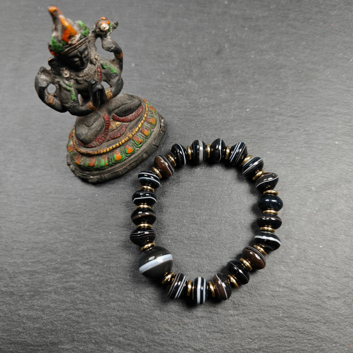 Tibetan Dzi Wrist Mala Medicine Buddha Bracelet - Decades Old - Tibetan Buddhist mala beads, view 7