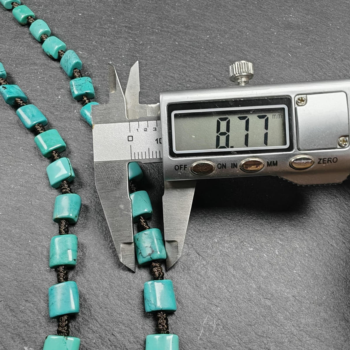 Turquoise Beads Necklace for Woman - 33cm Length - Tibetan Buddhist mala beads, size reference