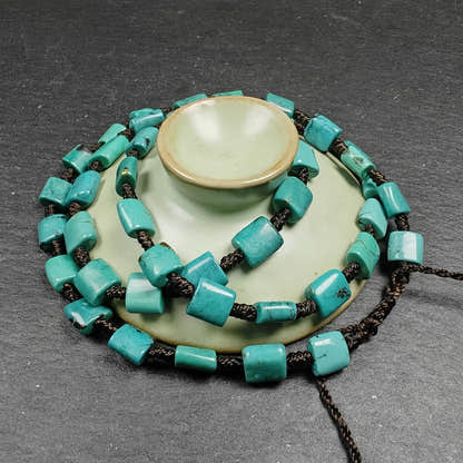 Turquoise Beads Necklace for Woman - 33cm Length - Tibetan Buddhist mala beads, view 8