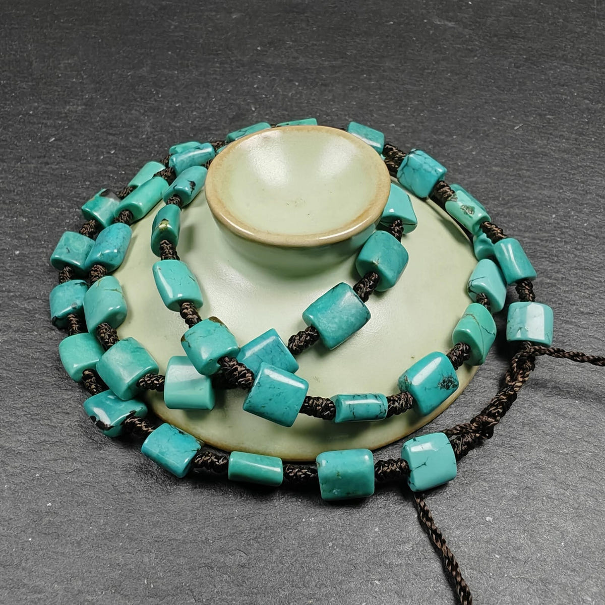 Turquoise Beads Necklace for Woman - 33cm Length - Tibetan Buddhist mala beads, view 8