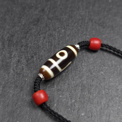 Antique 2 Eyes Dzi Bead Clavicle Necklace - Tibetan Buddhist bead necklace, view 6