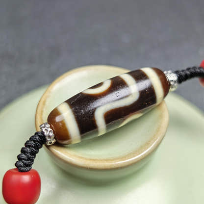 Antique 2 Eyes Dzi Bead Clavicle Necklace - Tibetan Buddhist bead necklace, view 11