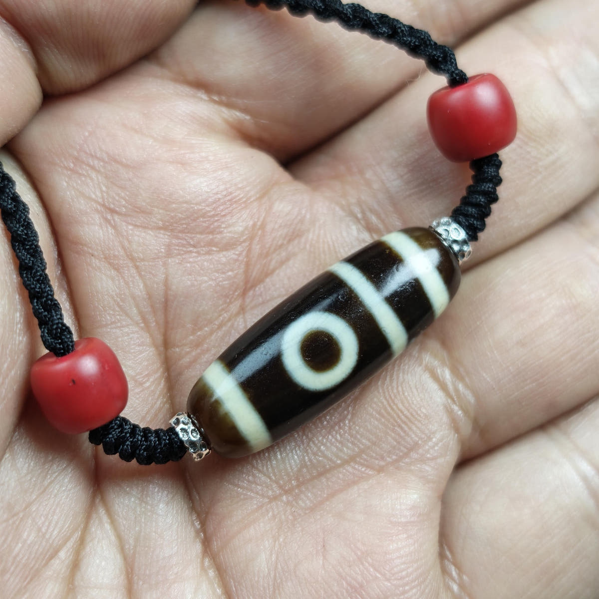 Antique 2 Eyes Dzi Bead Clavicle Necklace - Tibetan Buddhist bead necklace, view 13