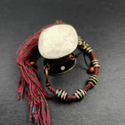 Portable Tibetan Chöd - Damaru Drum - Tibetan Buddhist art, front view
