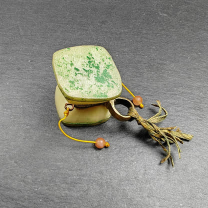 Portable Tibetan Chöd - Old Damaru Drum - Tibetan Buddhist art, front view