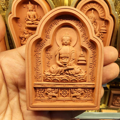 Bordered Amitabha Tsa Tsa Mold - Tibetan tsa tsa mold, close-up detail