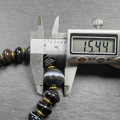 Tibetan Dzi Wrist Mala Medicine Buddha Bracelet - Decades Old - Tibetan Buddhist mala beads, size reference