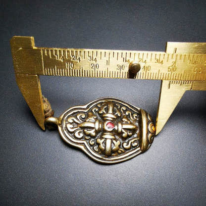 Buddhist Protective Pendant,Cross Vajra Amulet, 50 years old - Tibetan Buddhist amulet, size reference