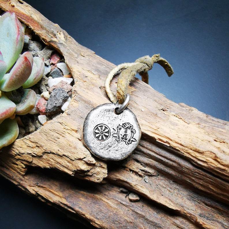 Buddhist Protective Pendant,Stupa,Pagoda,Buddhist Tower Amulet Badge,Sterling si - Tibetan Buddhist amulet, detailed view