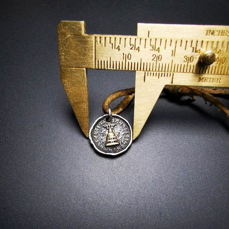 Buddhist Protective Pendant,Stupa,Pagoda,Buddhist Tower Amulet Badge,Sterling si - Tibetan Buddhist amulet, view 6