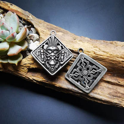 Amulet,Garuda-the Four Dignities Garuda,Tiger,Dragon,Lion - Tibetan Buddhist amulet, view 4