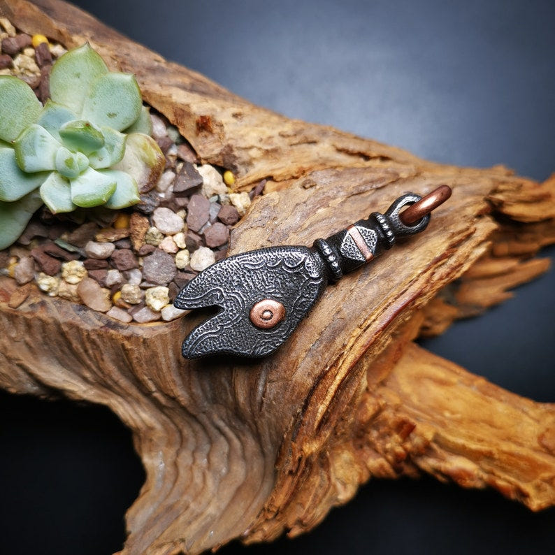Amulet,Golden Fish, Symbolize Happiness.2.12" - Tibetan Buddhist amulet, detailed view