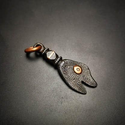 Amulet,Golden Fish, Symbolize Happiness.2.12" - Tibetan Buddhist amulet, front view