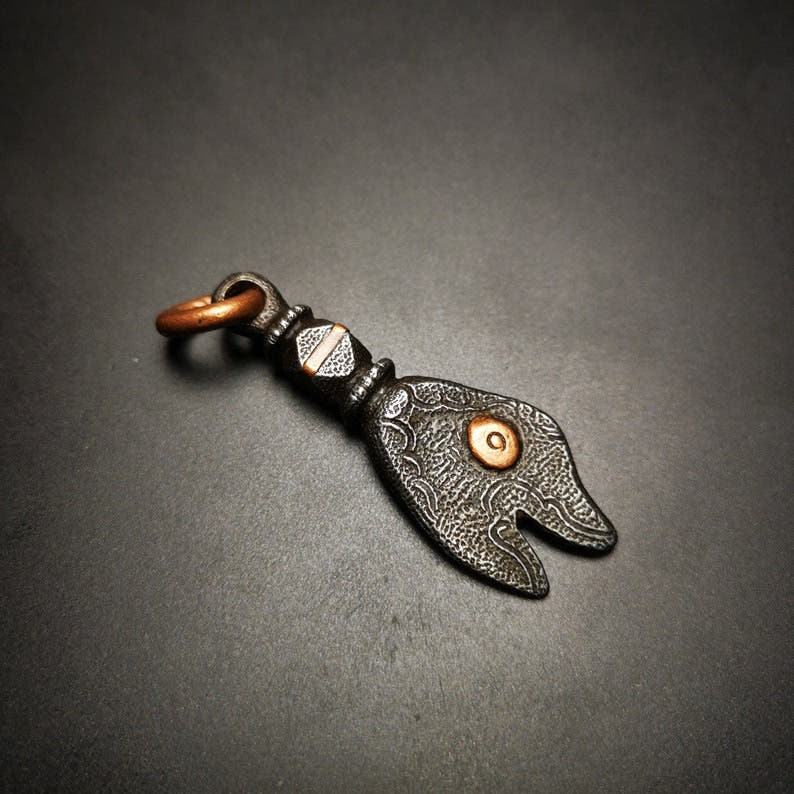 Amulet,Golden Fish, Symbolize Happiness.2.12" - Tibetan Buddhist amulet, front view