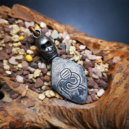 Vintage Skull Sītavana Phurba Amulet,Kila,Kilaka Pendant - Tibetan Buddhist amulet, front view