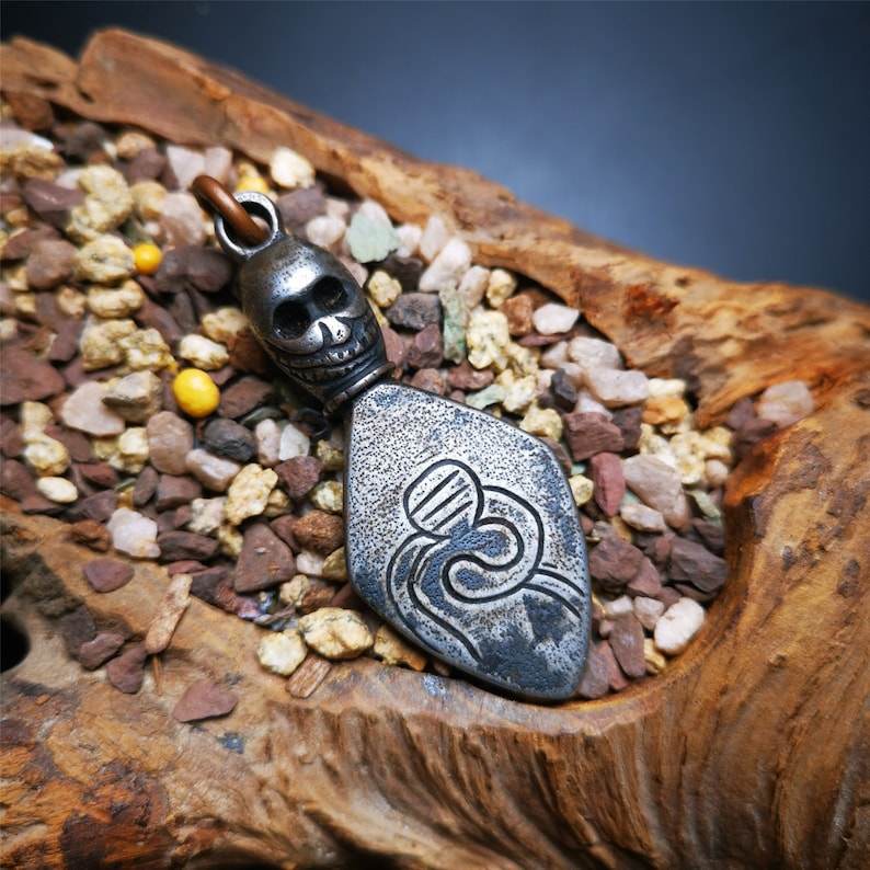 Vintage Skull Sītavana Phurba Amulet,Kila,Kilaka Pendant - Tibetan Buddhist amulet, front view