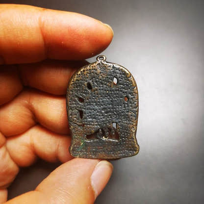 Thokcha Amulet Pendant,Mahakala, Buddhist Protector Deity, Made of Thunder Iron - Tibetan Buddhist amulet, view 6