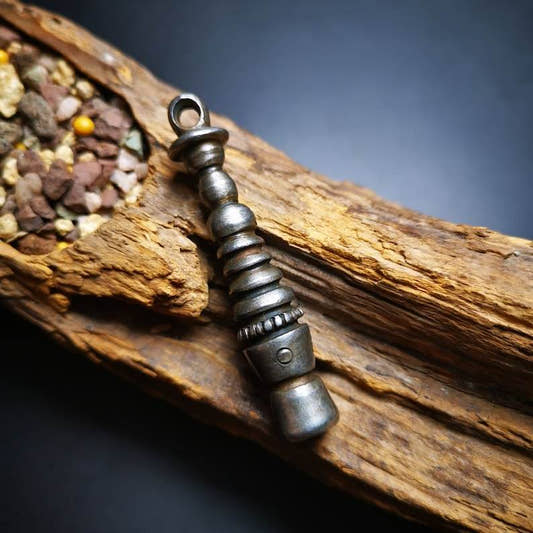 Buddhist Ritual,Stupa,Pagoda,Buddhist Tower Amulet Pendant,Made of Cold Iron - Tibetan Buddhist amulet, front view