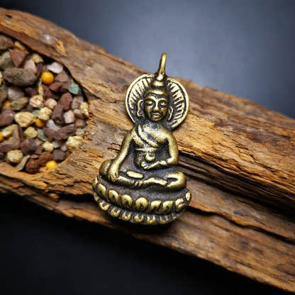 Buddhist Amulet Pendant,Bhaisajyaguru,Medicine Buddha,50 Years Old - Tibetan Buddhist amulet, front view