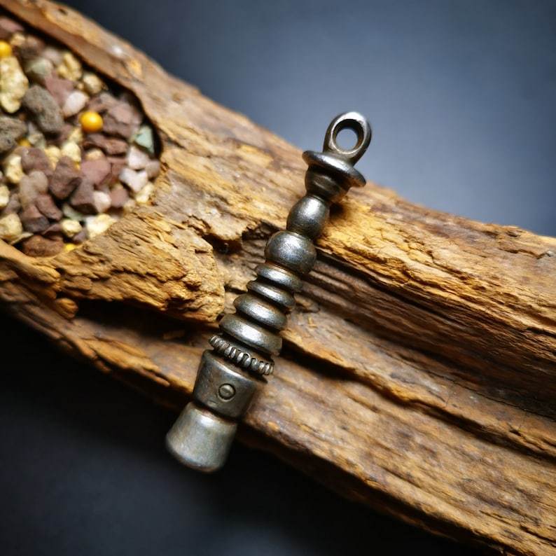 Buddhist Ritual,Stupa,Pagoda,Buddhist Tower Amulet Pendant,Made of Cold Iron - Tibetan Buddhist amulet, detailed view