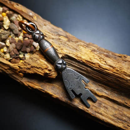 Buddhism Amulet, The Key of Heart Pendant, Made of Cold Iron - Tibetan Buddhist amulet, front view